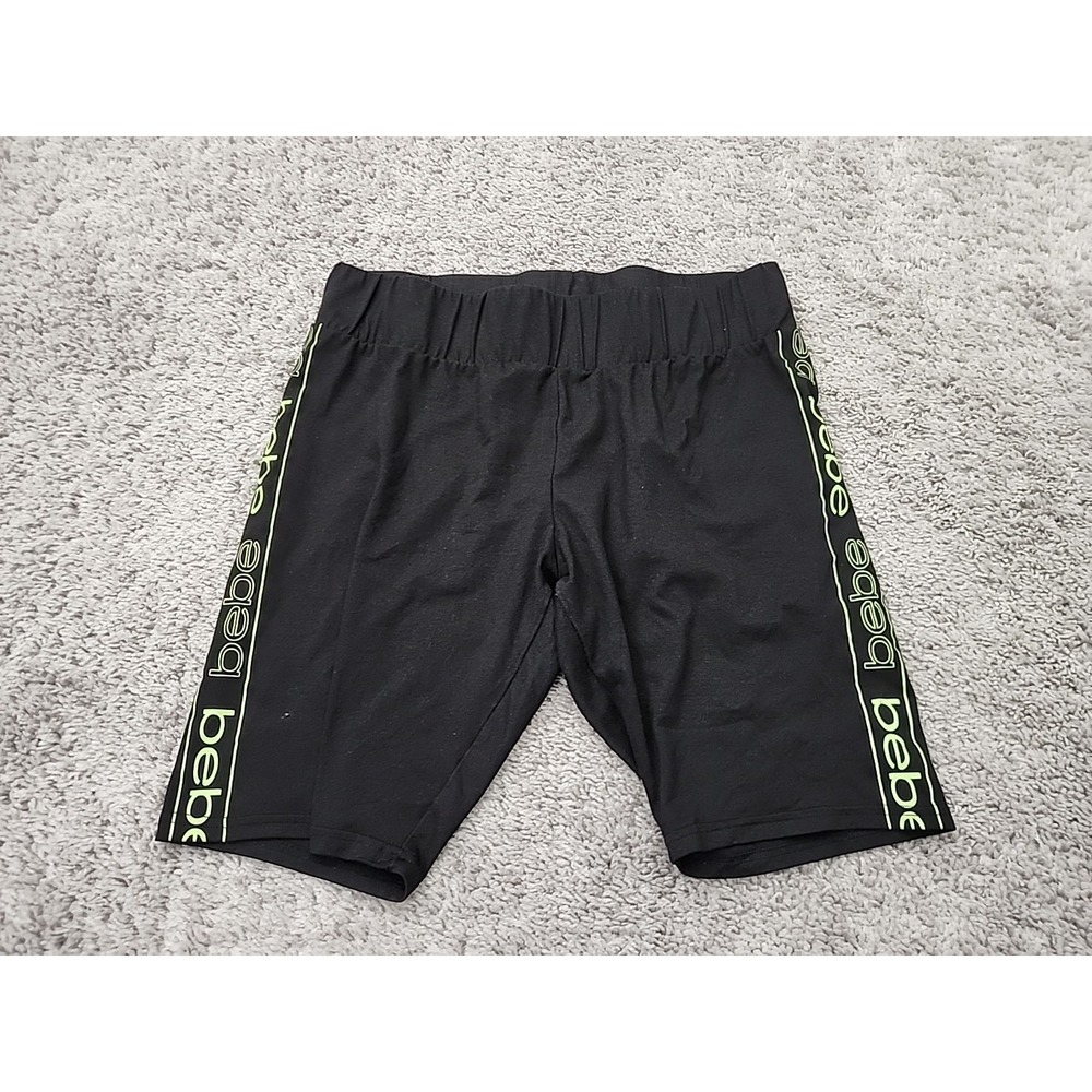 bebe Athletic Shorts Womens XL Black Logo Side Stripe Stretch Biker Y2k